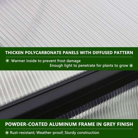 8 ft. W x 14 ft. D Polycarbonate Greenhouse for Outdoors, Green House Kit with 2-Adjustable Roof Vents, Gray