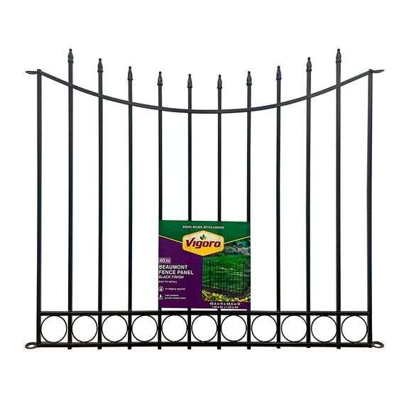(4-pack) Beaumont 40.4 in. H x 49.6 in. W Black Steel 3-Rail Fence Panel