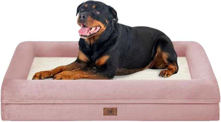 Orthopedic Washable Large Dog Bed: XXLarge Dog Bed Bolster Waterproof - XXL Big Dog Beds for Extra Large Dogs with Removable Cover - Pink