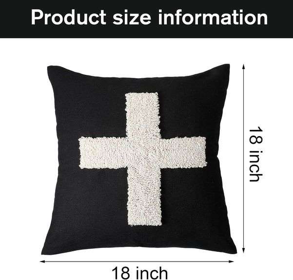 Suzile 2 Pcs Black Pillows with Swiss Cross Throw Pillows Plus Crosses Decorative Cushion for Couch Home Office Decor, 18 x 18 Inches