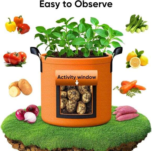 10 Gallon Potato Grow Bags - 6 Pack 350g Heavy Duty Thick Aeration Nonwoven Fabric Pots with Handles, Potatoes Grow Bags 10 Gal with Flap, Garden Bags