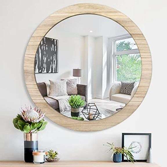 Round Wall Mirror Circular Mirror for Bathroom,20 Inch Mirror Wood Frame Make up Mirror for Living Room, Bedroom, Dorm, Entryway and More