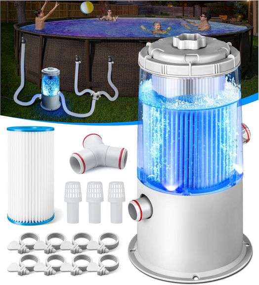 KimPump 1000 GPH Light-Up Pool Filter Pump for Above Ground Pools | Built-in Blue LED Light, Transparent Housing for Real-Time Water Circulation & Fil