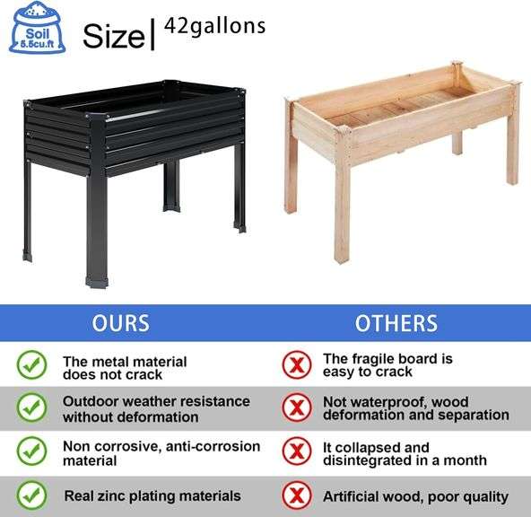 Galvanized Raised Garden Bed with Legs,2PCS 48 18 30in Elevated Planter Box for Backyard,Garden, Patio, Balcony, 300lb Capacity,Planters for Outdoor P