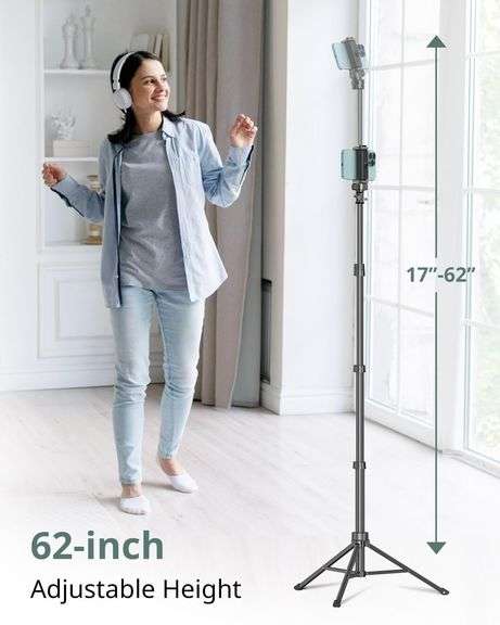 Sensyne 62" Phone Tripod & Selfie Stick, Extendable Cell Phone Tripod Stand with Wireless Remote and Phone Holder, Compatible with iPhone Android Phon