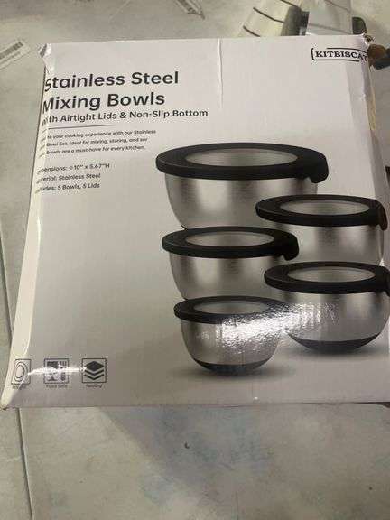 KITEISCAT Stainless Steel Mixing Bowls with Lids Set of 5 Large Nesting Metal Bowls for Kitchen, Baking, Cooking, Food Prep & Storage, Non-Slip Base,