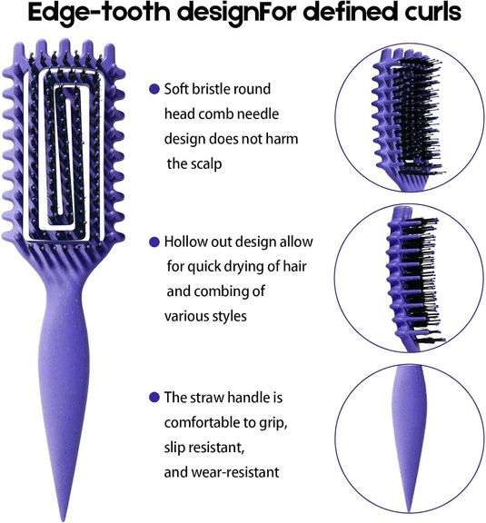 Curly Hair Brush Candybrush Curl Defining Brush for Detangling Shaping and Defining Curls for Women, Men, Wet & Dry Hair (Purple)