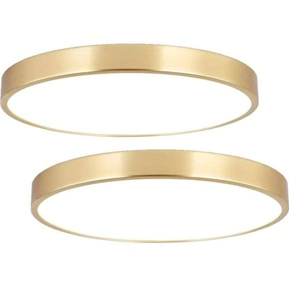 SOTTAE 2 Pack 9 Inch Brushed Gold Metal Flush Mount LED Ceiling Light,3000K-5000K Thin Round Low Profile Ceiling Lamp,Modern Surface Mount Ceiling Lig
