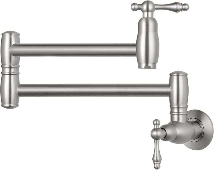 MUTVKA Wall-Mount Pot Filler Faucet – 360° Swivel Spout, Foldable Dual Spray, Matte Black, Commercial Style For Stove & Sink