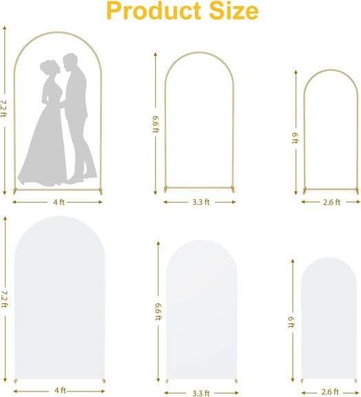 GRENTY Metal Arch Backdrop Stand and Cover Set 6FT/6.6FT/7.2FT,Wedding Arch Frame with Spiral Rotating Joint,3 Wrinkle-Resistant Arch Cover for Birthd