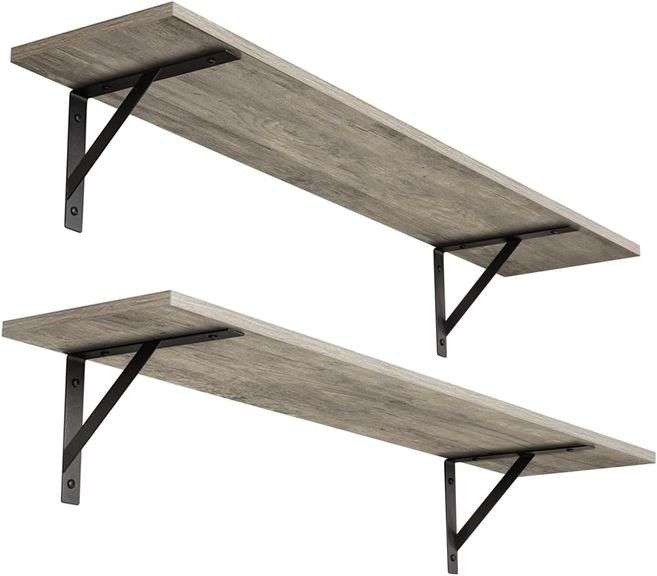 DINZI LVJ Long Shelf, 31.5 Inch Large Wall Mounted Shelves Set of 2, Easy-to-Install, Display Ledges with Sturdy Metal Brackets for Living Room, Bathr