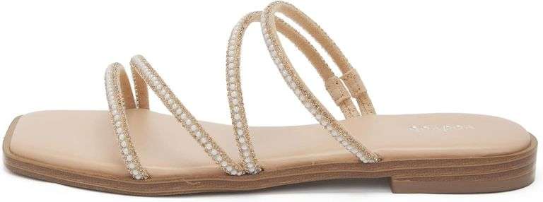 vodvob Women's Rhinestone Flat Sandals Slip on Memory Foam Sandals Open Toe Slide Sandals