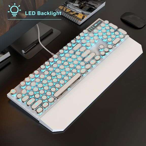 MageGee Typewriter Mechanical Gaming Keyboard, Retro Punk Round Keys LED Backlit USB Wired Keyboards for Game and Office, for Windows Laptop PC Mac -