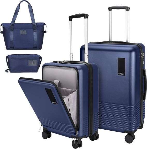 WireHot 3-Piece Carry-on Suitcase Front Open Hardshell Lightweight Luggage Sets with Spinner Wheels and TSA Lock for Carry On Travel, Luggage+Toiletry