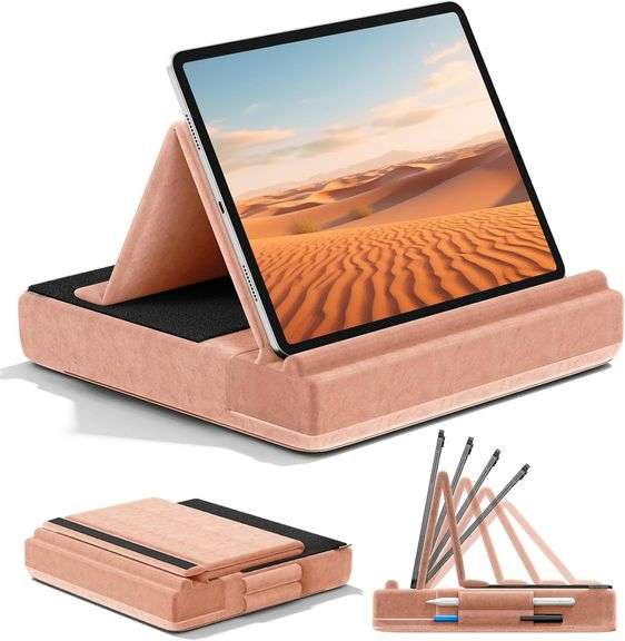 KDD Tablet Pillow Stand, Multi-Angle Viewing I-pad Holder for Lap, Bed and Desk, Foldable Soft Pad Dock with Stylus Mount Compatible with I-pad Pro 12