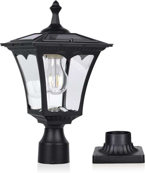Koepom KP4301Q Solar Lights Outdoor with Glass Shade Heavy Duty Die-Cast Aluminum for Door Pillar Driveway Pathway Garden Patio Matte Black