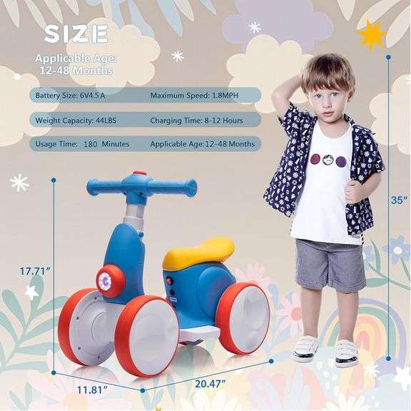 6V Electric Baby Balance Bike for 1 Year Old Boys Girls Ride on Toys 12-48 Months Toddler Balance Bike, 4 Wheels Kids First Bike with Remote Control F