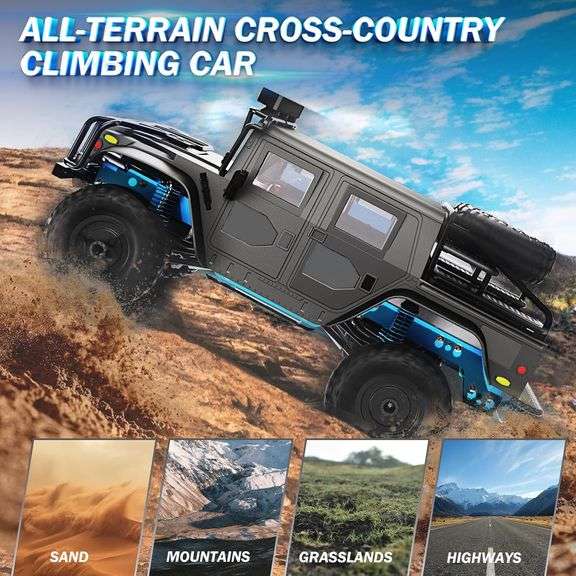 1:12 Scale All-Terrain Remote Control Car, 4WD RC Cars with 2.4 GHz, RC Climbing Truck, IPX4 Waterproof Off-Road Vehicle with Two Rechargeable Batteri