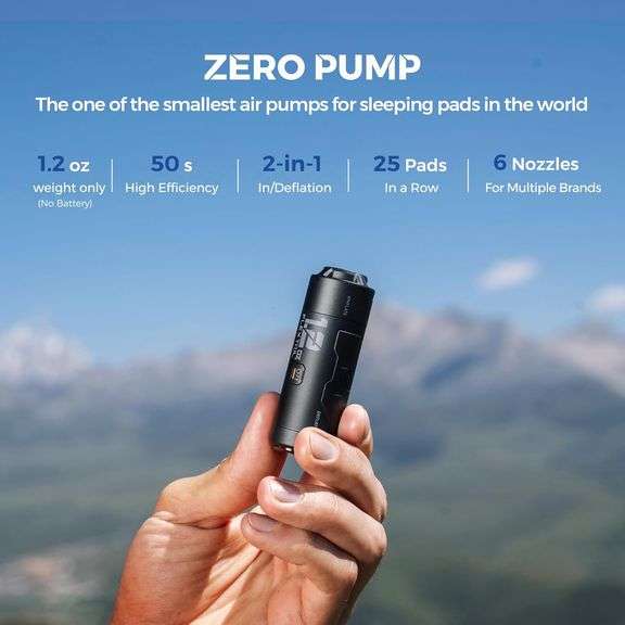 FLEXTAILGEAR Zero Pump, 33g Portable Air Pump for Inflatable, Air Mattress Pump, Ultra Mini Electric Air Pump with 6 Nozzles, Replaceable Battery, Inf