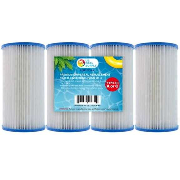 U.S. Pool Supply 4 Pack of Universal Replacement Filter Cartridges, Type A or C - Compatible with Above Ground Swimming Pool Pumps Using Type A or C F