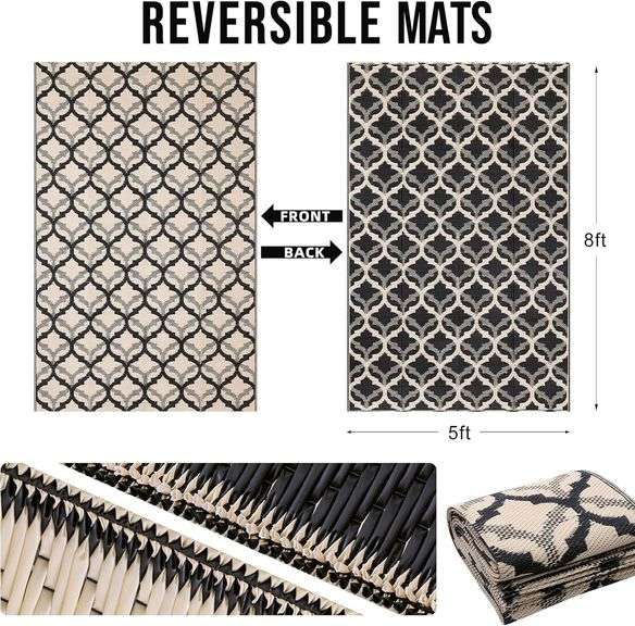 OLANLY Reversible Outdoor Rug 5x8 ft Clearance, Waterproof Plastic Straw Rug, Large Patio Rug with Interlacing Pattern, RV Mat for Patio, Camping, Bal