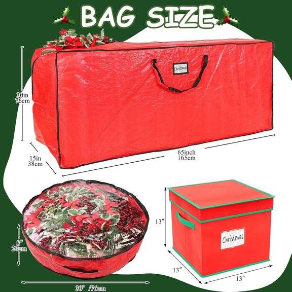 Falflor 4PCS Christmas Tree Storage Bag & Christmas Ornament Bag Sets Waterproof Xmas Ornament Storage Bag Red