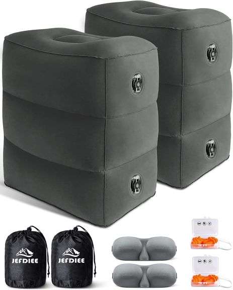 JefDiee Inflatable Travel Foot Rest Pillow, Kids Airplane Bed, Adjustable 3 Layers Height Leg Rest Pillow, Adults Travel Essentials Great for Airplane