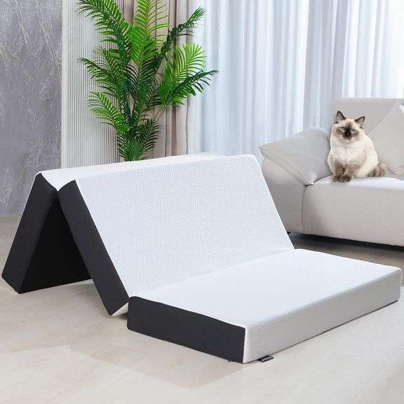 Folding Mattress, 6 inch Single Tri-Folding Memory Form Mattress,Portable Trifold Mattress Topper with Washable Cover, Non-Slip Bottom Camping Mattres