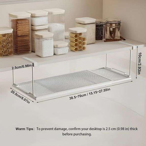 ROLIZOE Adjustable Under Cabinet Shelf, Metal Under Shelf Basket, Hanging Under Desk Shelf for Laundry Room, Cabinet, Shoe Bench, Closet, Bathroom, Pa