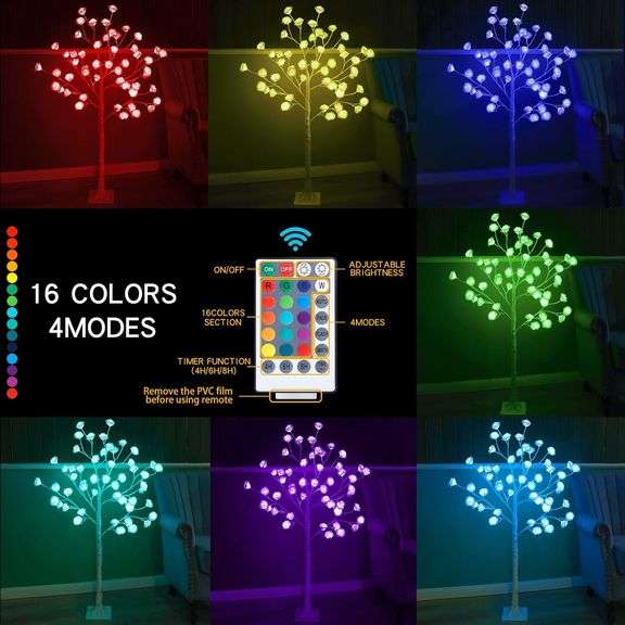 IJG Rose Tree Light 4FT 48 LED Color Changing Lighted Tree with Remote, RGB Rose Flower Lamp for Indoor Outdoor Home Valentines Day Gift Wedding Decor