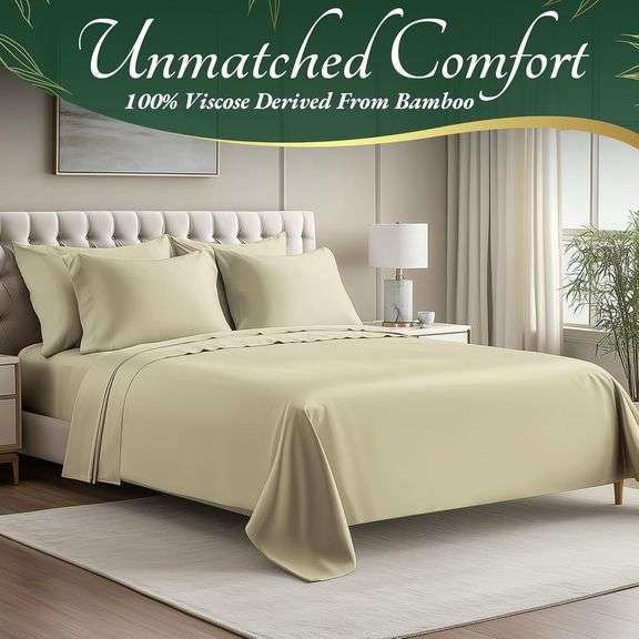 DECOLURE 100% Organic Viscose Derived from Bamboo Sheets Cal King Size 6pcs - Ultra Soft & Luxuriously Cooling, 17" Deep Pocket, Double Stitching, Per