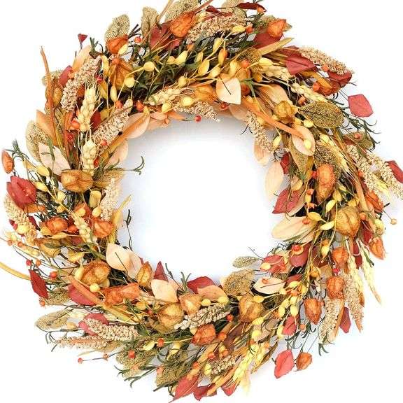 CIR OASES 24 inch Fall Wreath with Berries, Wheat Ears, and Harvest Wheat for Home Wall Decor