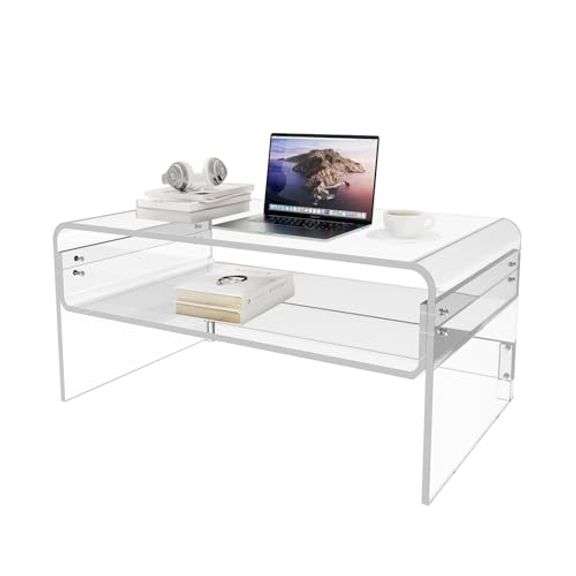 KSacry Acrylic Coffee Table, Clear Coffee Table for Living Room, 31.5" L x 19.5" W x 15.5' H, Acrylic Table with Open Storage Shelf