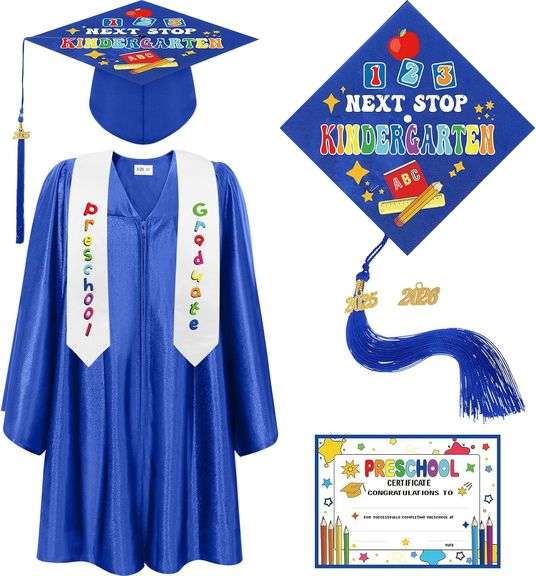 Bokon 4 Pcs Kindergarten Preschool Graduation Cap and Gown with 2025 ...