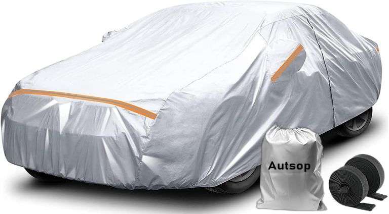 Autsop Car Cover Waterproof All Weather,12-Layer Car Covers for Automobiles Outdoor Heavy Duty Full Exterior Covers for Sedan(184-202 Inch)