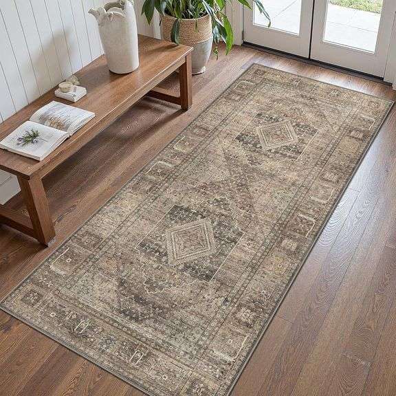 GENIMO 2x5 Washable Runner Rugs for Hallway, Boho Kitchen Rugs Non Slip Indoor Low Pile Lightweight Thin Carpet for Entryway, Bathroom, Laundry Room,