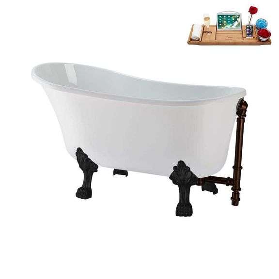 51 in. Acrylic Clawfoot Non-Whirlpool Bathtub in Glossy White with Oil Rubbed Bronze Drain and Matte Black Clawfeet