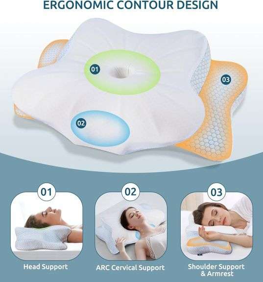 FAIORD Cervical Memory Foam Pillow for Neck and Shoulder, Ergonomic Contour Cervical Pillow for Sleeping with 2 Heights, Cooling Neck Support Pillows