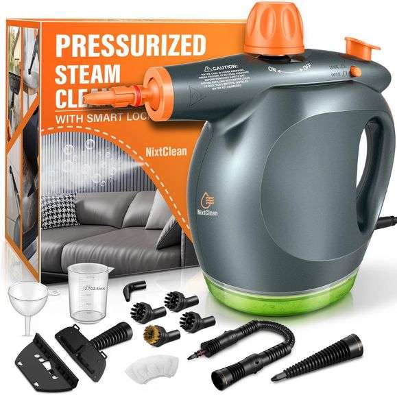 1250W Powerful Handheld Steam Cleaner with Detergent Container and Safety Lock, Multifunctional and Pressurized Hand Held Steamer for Kitchen, Bathroo