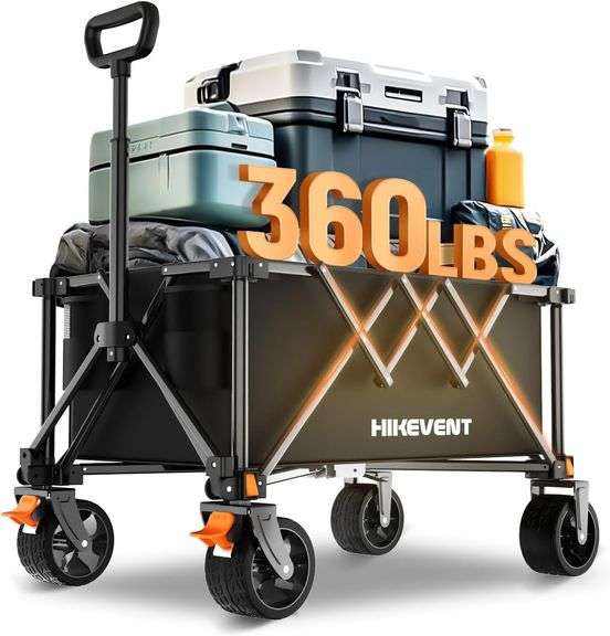 Hikevent Collapsible Wagon Cart, 360Lbs Heavy Duty Foldable Beach Wagon with Wider Wheels, Utility Grocery Shopping Cart for Garden, Camping, Sports,