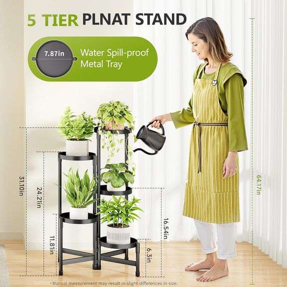 Cawukege 5 Tier Metal Plant Stand Indoor, Rotatable Corner Plant Shelf Outdoor, Tiered Flower Pot Display Stand, Black Multiple Plants Holder for Pati