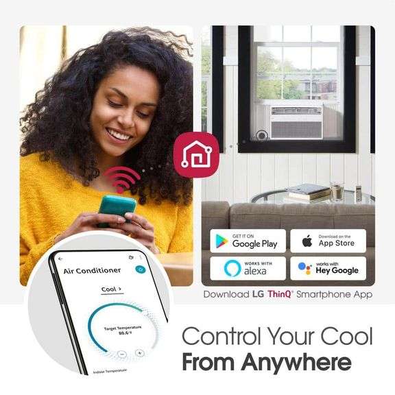 8,000 BTU, 115 Volts, Window Smart Air Conditioner Cools 350 sq. Ft. With Remote, WiFi Enabled in White