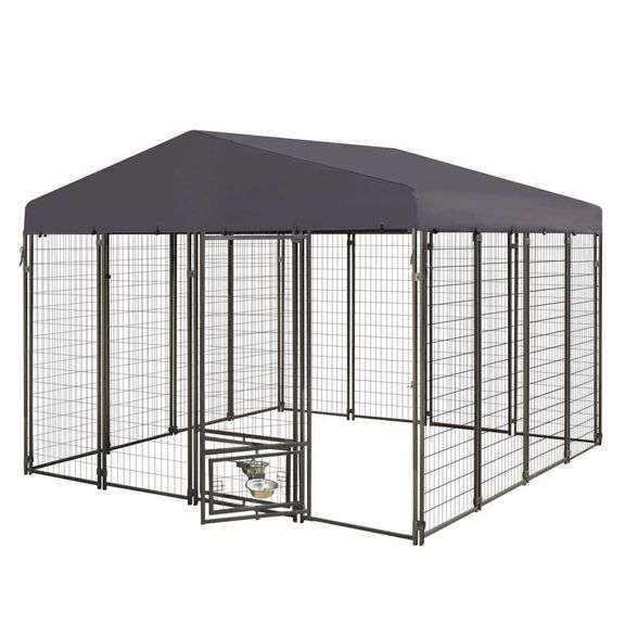 10 ft. X 10 ft. Dog Kennel Outdoor Dog Enclosure with Rotating Feeding Door and Polyester Cover