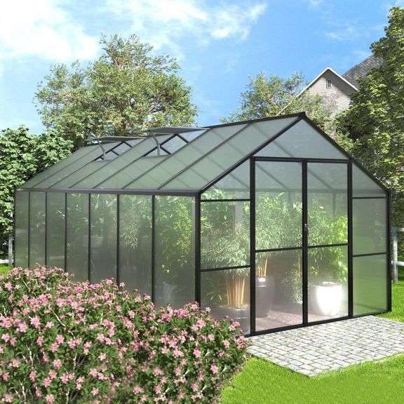 8 ft. W x 14 ft. D Polycarbonate Greenhouse for Outdoors, Green House Kit with 2-Adjustable Roof Vents, Gray