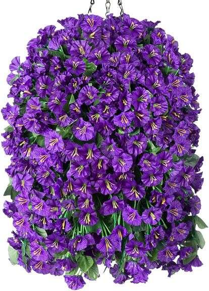 Hanging Artificial Flowers Basket, Fake Hanging Plant, Silk Orchid Flowers, Faux Flower Arrangement for Outdoor Garden Yard Pouch Patio Indoor Home De