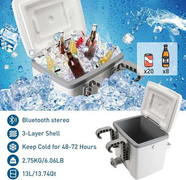 13.74 Qt Pool Cooler with Bluetooth Speaker, Play Music Loudly, Designed for Above Ground Pools, Cans Keep Cold for 1-3 Days, Poolside Ice Chest Acces