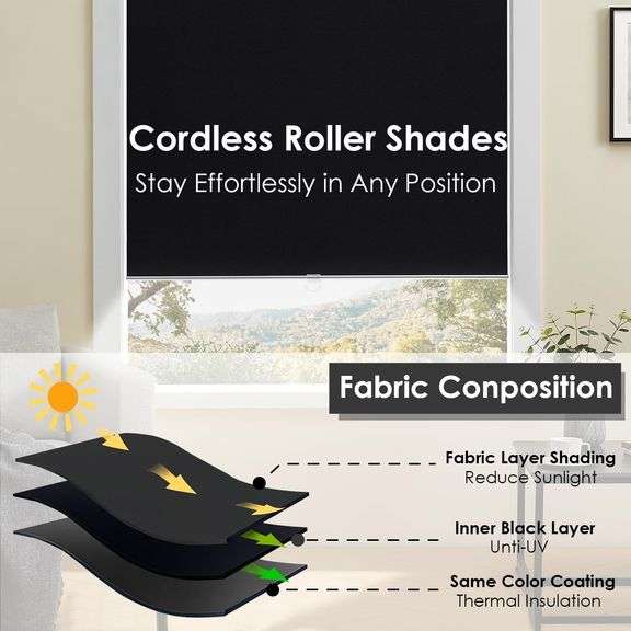 TOVALOR Cordless 100% Blackout Roller Shades for Windows,Pull Down Shades with Spring System,Thermal Insulated Fabric Room Darkening Window Door Blind