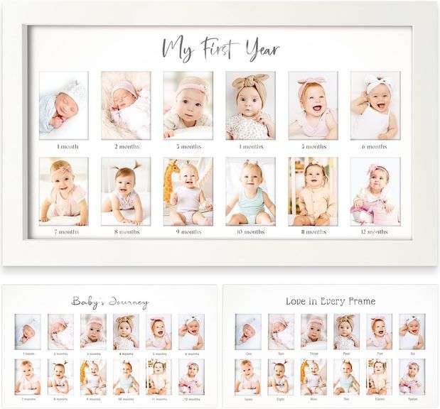 My First Year Photo Frame,12 Months Baby Picture Frame for Newborn Girl,Boy-Baby Shower Gifts Keepsakes,Monthly Baby's One Year Birthday Milestone,1st
