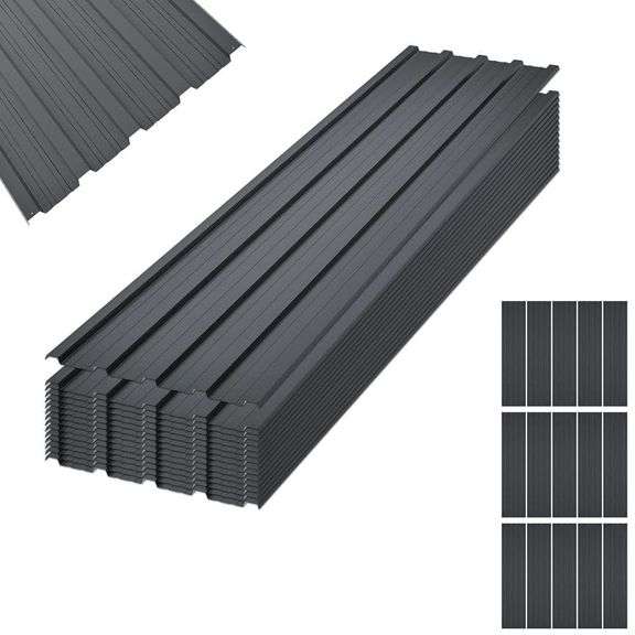 16.77 in. X 73.23 in. Black Galvanized Metal Roof Panels Hardware Roofing Sheets (15-Pieces)