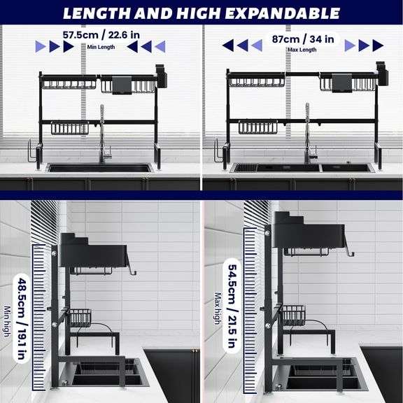 ADBIU Over The Sink Dish Drying Rack (Expandable Height and Length 22.6 ...
